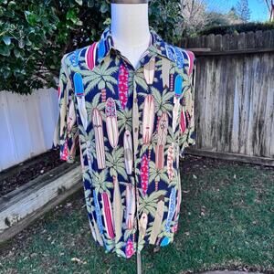 Reyn Spooner Hawaiian Shirt Men’s Large Aloha Longboard Surfboard Short Sleeve
